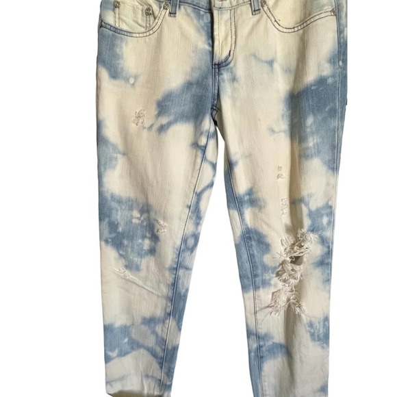 Bebe Womens Tie Dye distressed Skinny Jeans Classic Fit Low Rise Size 26 Blue - Picture 3 of 7